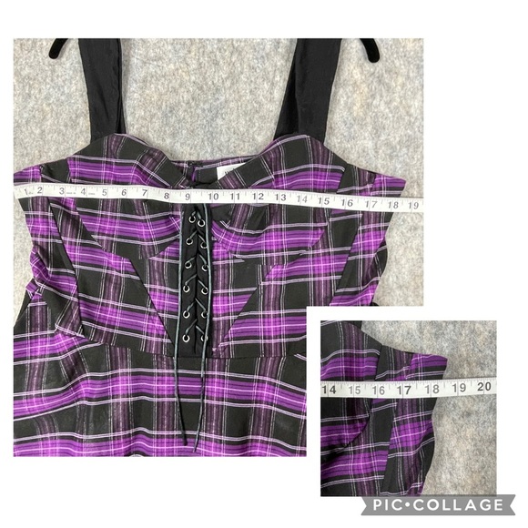 Unique Vintage Purple Black Plaid Corset Swing Flare Rockabilly Pinup Dress - XL - Picture 12 of 13